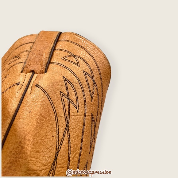 $399 Frye Billy Pull On Tan Leather Embroidered Tonal Stitch Tall Cowboy Boots - Picture 8 of 11